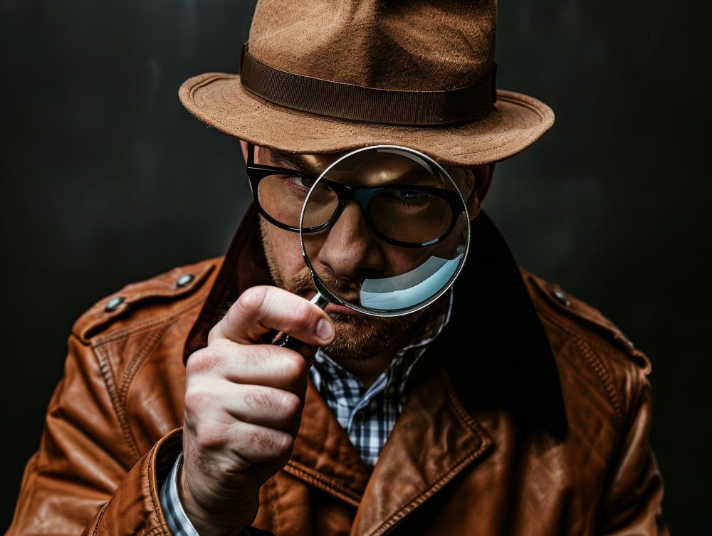 חוקר פרטי מסתכל בזכוכית מגדלת